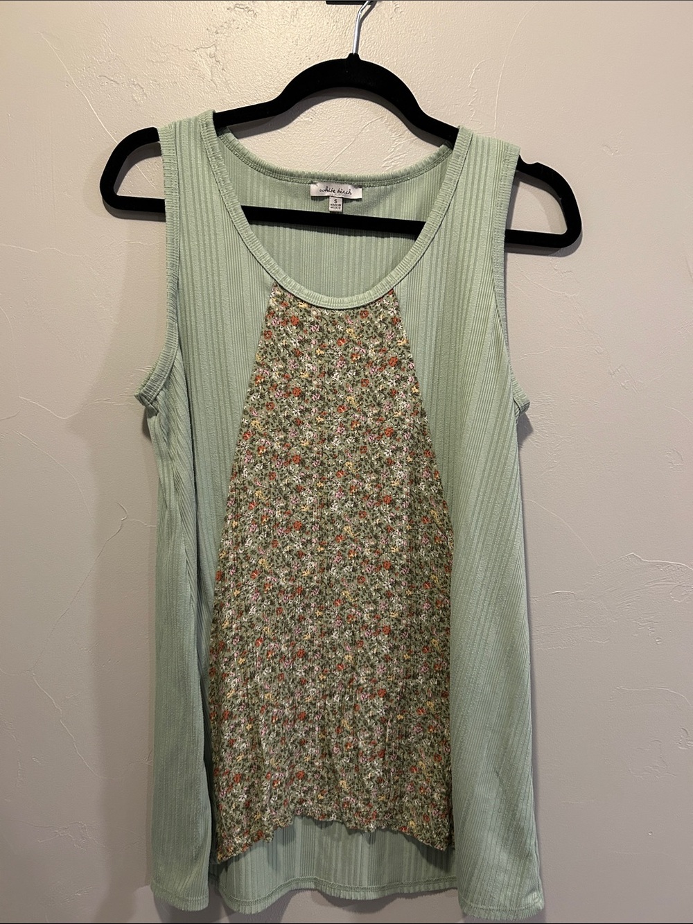 White Birch Sage Green Floral Panel Tank Top